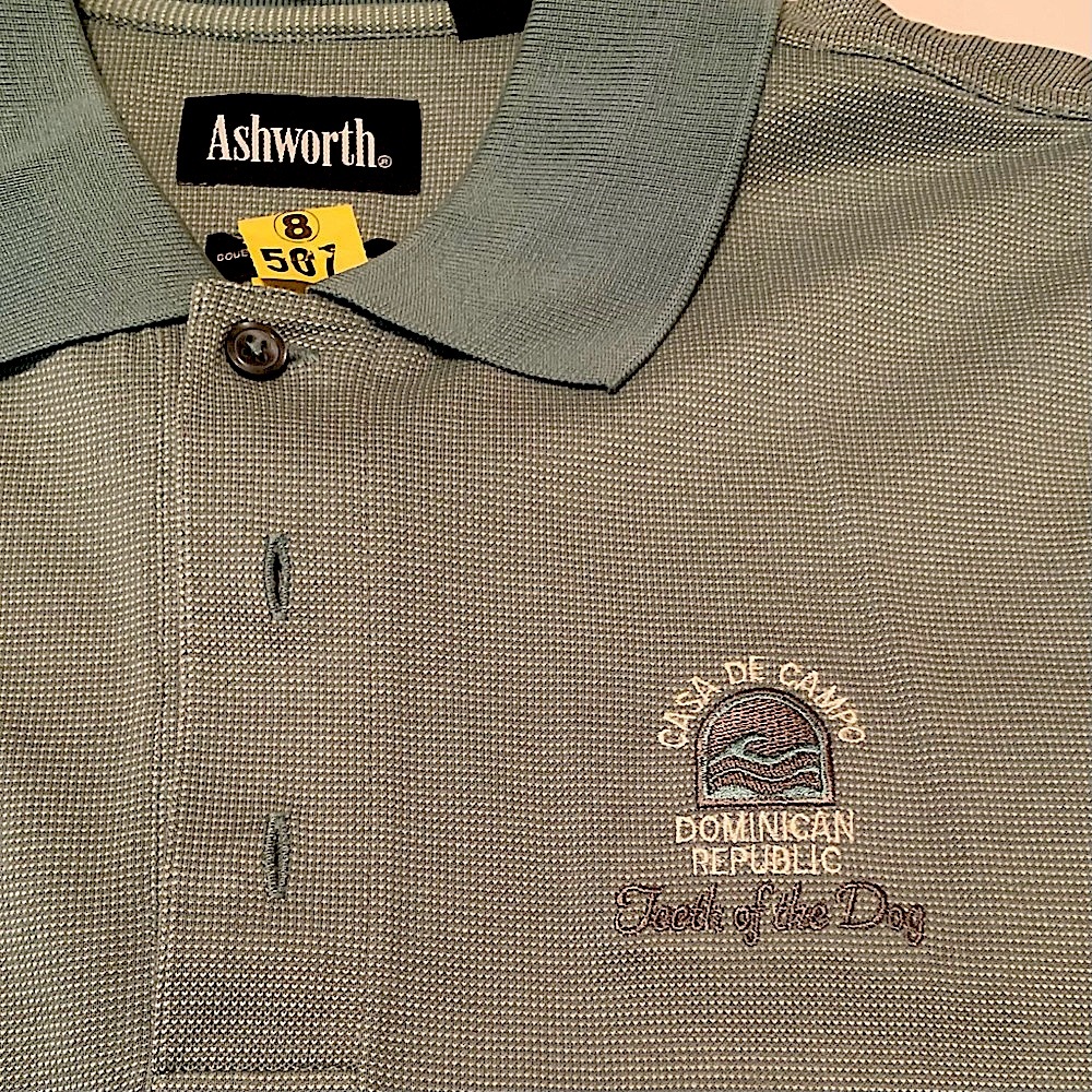GOLF”TEETH OF THE DOG” LOGO CASA DE CAMPO POLO SHIRT SEAFOAM GREEN
XL COT VTG - Picture 5 of 13